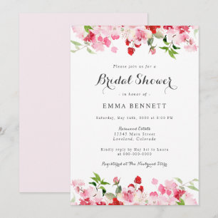 Invitation Aquarelle Floral Fête des mariées rose rouge