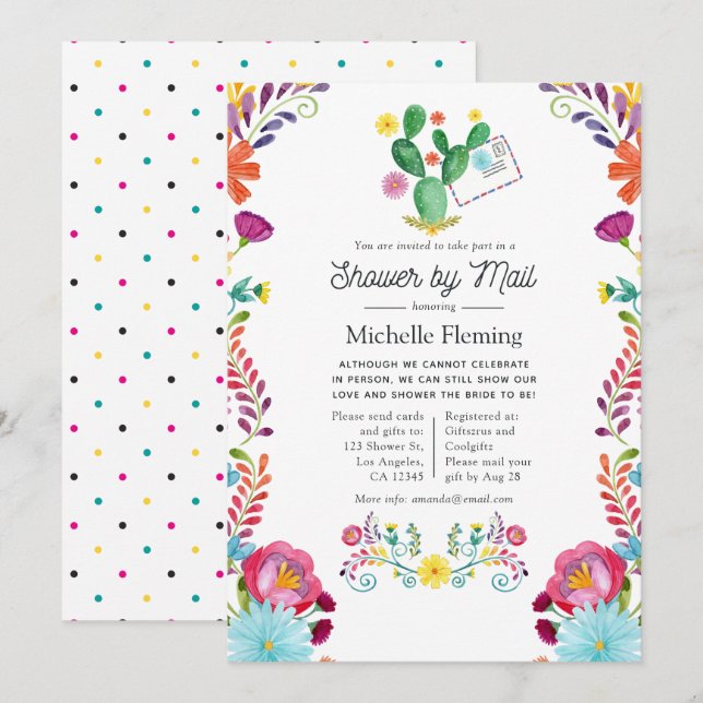 Invitation Aquarelle Floral Fiesta Fête des mariées par courr (Devant / Derrière)