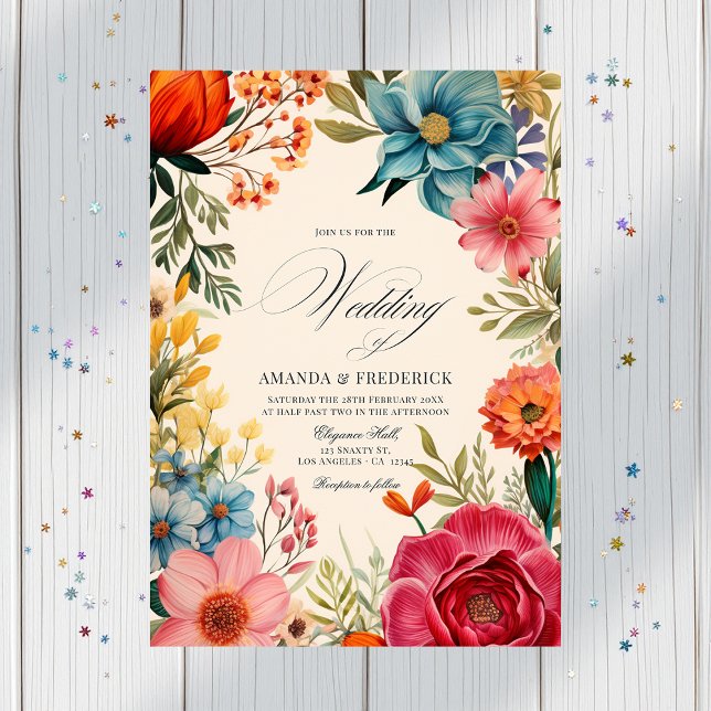 Invitation Aquarelle Floral Fiesta Mariage avec code QR (Watercolor Floral Fiesta Wedding with QR Code Invitation)
