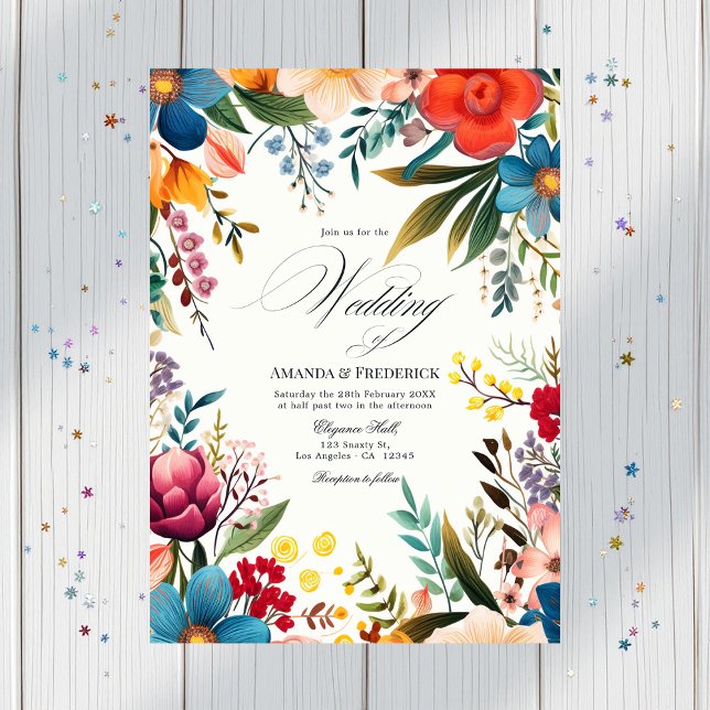 Invitation Aquarelle Floral Fiesta Mariage Modèle photo (Watercolor Floral Fiesta Wedding Photo Invitation)