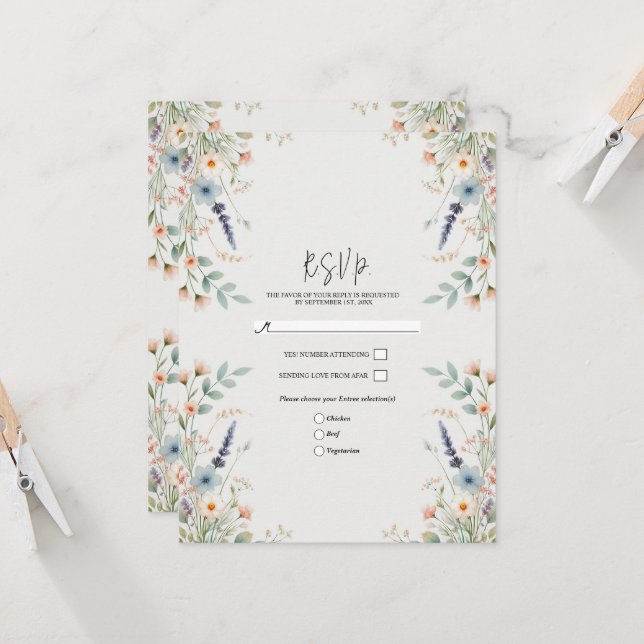 Invitation Aquarelle Floral Fleur sauvage Printemps Mariage R (Devant/Arrière en situation)