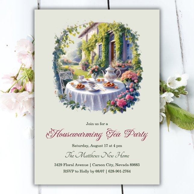 Invitation Aquarelle FLoral Garden House Tea Party (Créateur téléchargé)