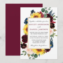 Aquarelle Floral Gold Frame Mariage Bourgogne