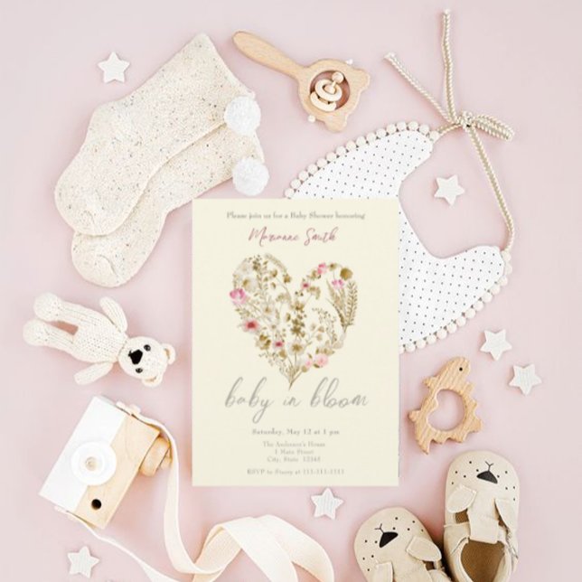 Invitation Aquarelle Floral Heart Baby in Bloom Baby shower (Créateur téléchargé)