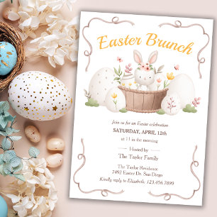 Invitation Aquarelle Floral Joli Bunny Pâques Brunch