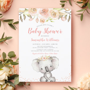 Invitation Aquarelle Floral Koala Girl Baby shower