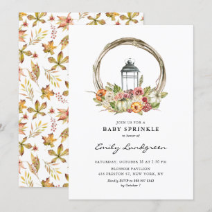 Invitation Aquarelle Floral Lanterne Wreath Baby Sprinky