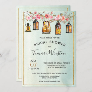 Invitation Aquarelle Floral Lanternes Rose Fête des mariées o