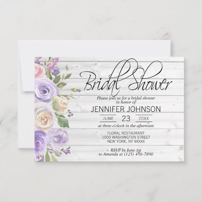 Invitation Aquarelle Floral Lavande Fête des mariées rustique (Devant)