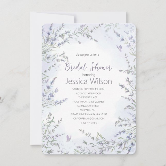 Invitation Aquarelle Floral Lavender Fête des mariées Invit (Devant)