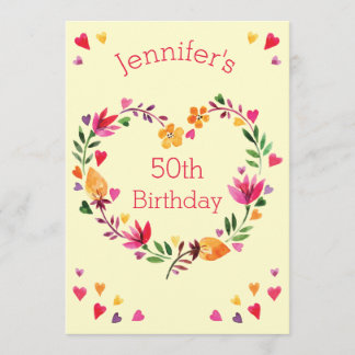 Invitation Aquarelle Floral Love Heart Wreath 50e anniversair