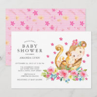 Aquarelle Floral Maman Baby Monkey Baby Girl Douch