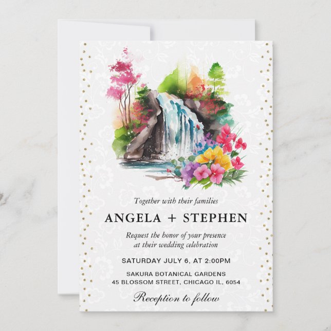 Invitation Aquarelle Floral Mariage de la cascade de printemp (Devant)