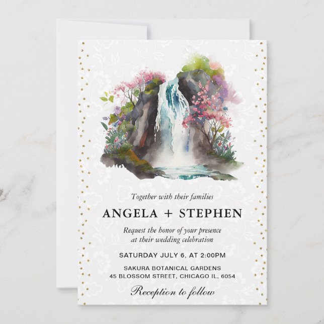 Invitation Aquarelle Floral Mariage de la cascade de printemp (Devant)