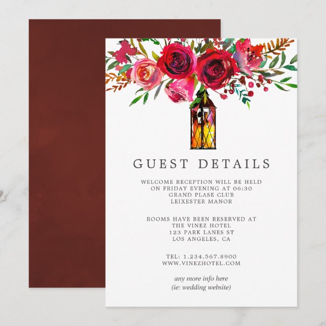 Invitation Aquarelle Floral Mariage Détails de l'invité (Devant / Derrière)