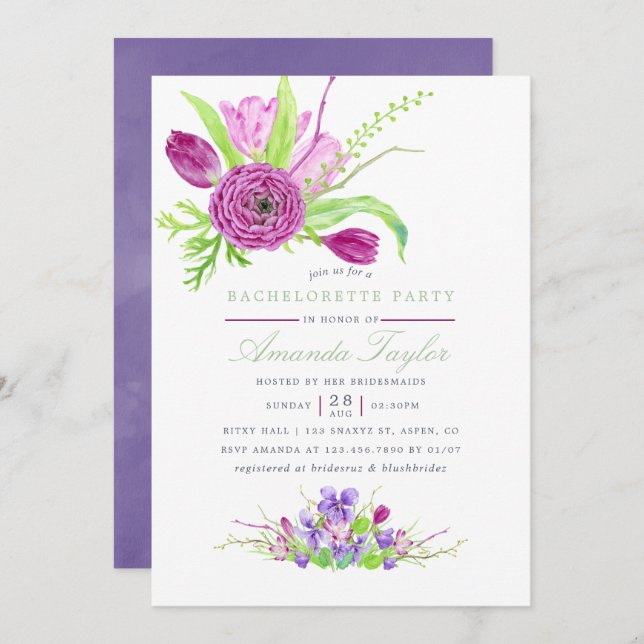 Invitation Aquarelle Floral Mariage été (Devant / Derrière)