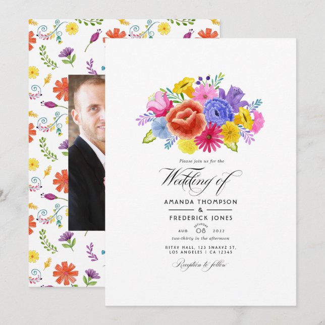 Invitation Aquarelle Floral Mariage Fiesta (Devant / Derrière)