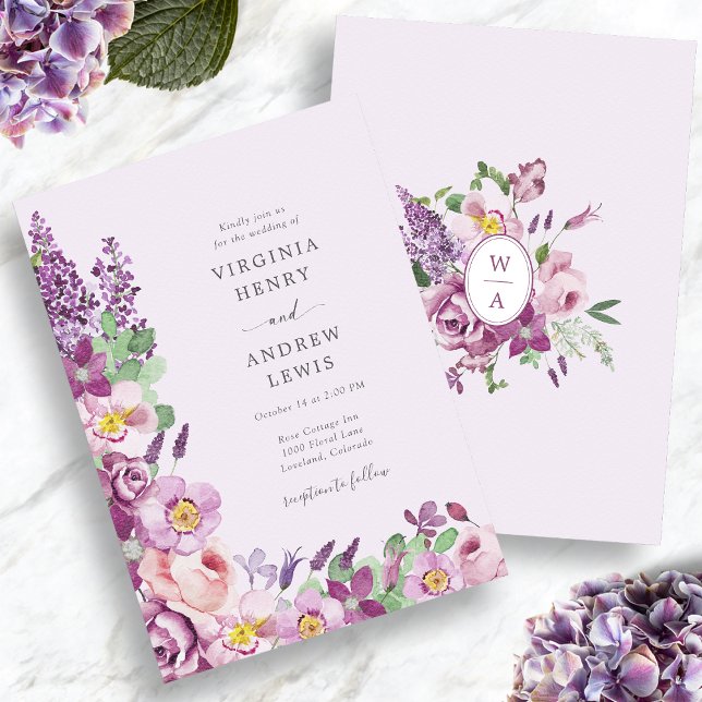 Invitation Aquarelle Floral Mariage Lavande (Watercolor Floral Lavender Wedding Invitation
)