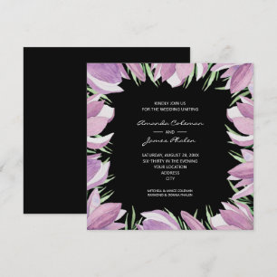 Invitation Aquarelle Floral Mariage noir