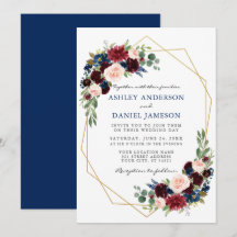 Aquarelle Floral Mariage Or géométrique
