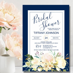 Invitation Aquarelle Floral Marine Fête des mariées bleue