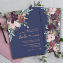 Aquarelle Floral Marine Plum & Rose Mariage or