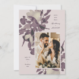 Invitation Aquarelle Floral Mauve Photo Enregistrer la date