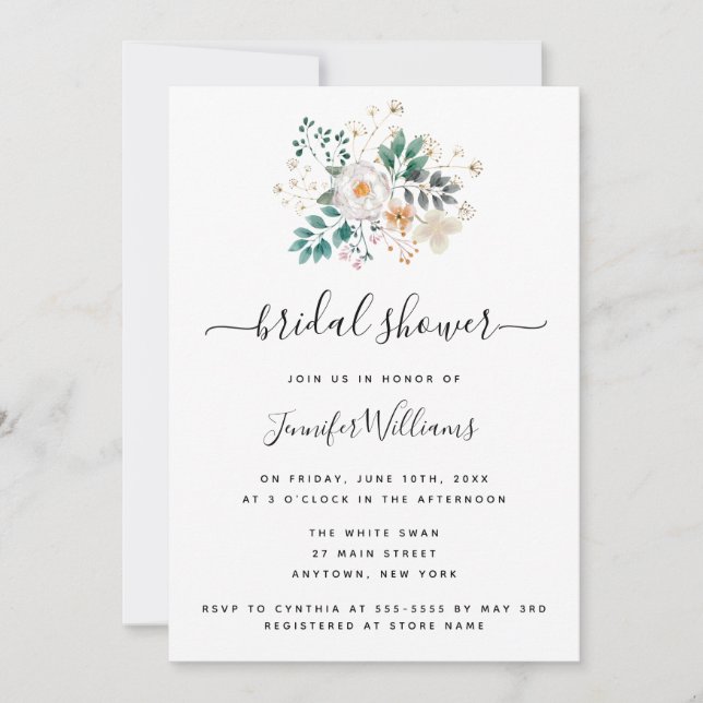 Invitation Aquarelle Floral Moderne Douche nuptiale Invitatio (Devant)