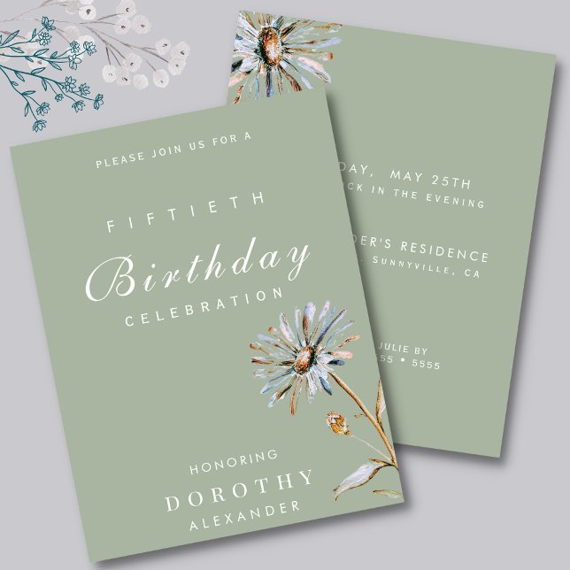 Invitation Aquarelle Floral Moderne Élégant Adulte Anniversai (Créateur téléchargé)