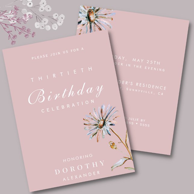 Invitation Aquarelle Floral Moderne Élégant Adulte Anniversai (Créateur téléchargé)