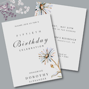 Invitation Aquarelle Floral Moderne Élégant Anniversaire Adul