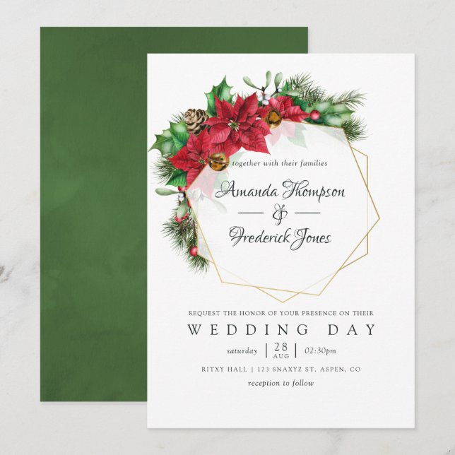 Invitation Aquarelle Floral Noël Mariage géométrique (Devant / Derrière)