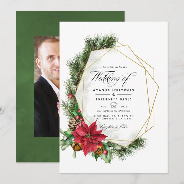 Invitation Aquarelle Floral Noël Mariage géométrique (Devant / Derrière)