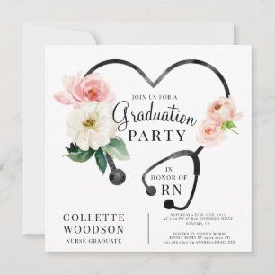 Invitation Aquarelle Floral Nurse Graduation