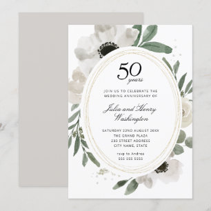 Invitation Aquarelle Floral Or 50e Anniversaire de Mariage
