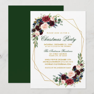 Invitation Aquarelle Floral or fête de Noël Vert