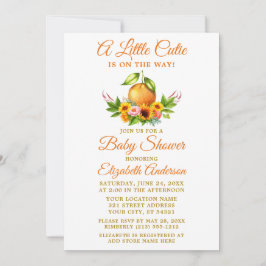 Invitation Aquarelle Floral Orange Baby shower Little Cutie