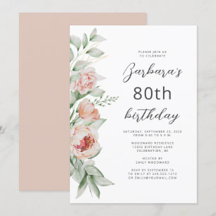 Invitation Aquarelle Floral Peach Blush 80e anniversaire