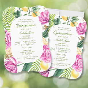 Invitation Aquarelle Floral Peonies QR Code Quinceañera