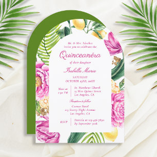 Invitation Aquarelle Floral Peonps Tulipes Lemon Quinceañera