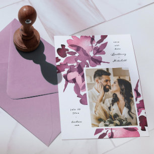 Invitation Aquarelle Floral Plum Photo Enregistrer la date