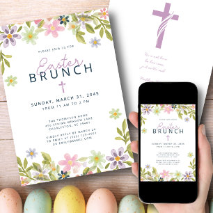 Invitation Aquarelle Floral Printemps Pâques Brunch Religieux