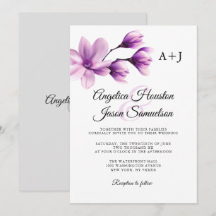 Invitation Aquarelle Floral Purple Lavender Gris Mariage