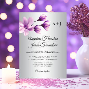 Invitation Aquarelle Floral Purple Lavender Gris Mariage