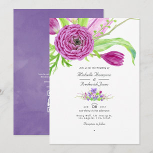 Invitation Aquarelle Floral QR Code RSVP Printemps Mariage
