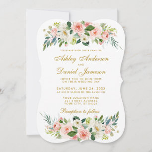 Invitation Aquarelle Floral Rose Blush Blanc Or Mariage BG