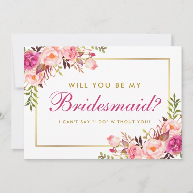 Invitation Aquarelle Floral rose Blush Gold Bridesmaid HP (Devant)
