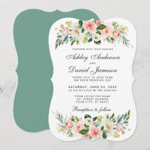 Invitation Aquarelle Floral Rose Blush Mariage blanc GBB