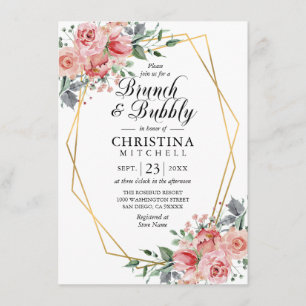Invitation Aquarelle Floral Rose Dusty Rose Brunch Bubbly