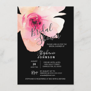 Invitation Aquarelle Floral rose Fête des mariées noire